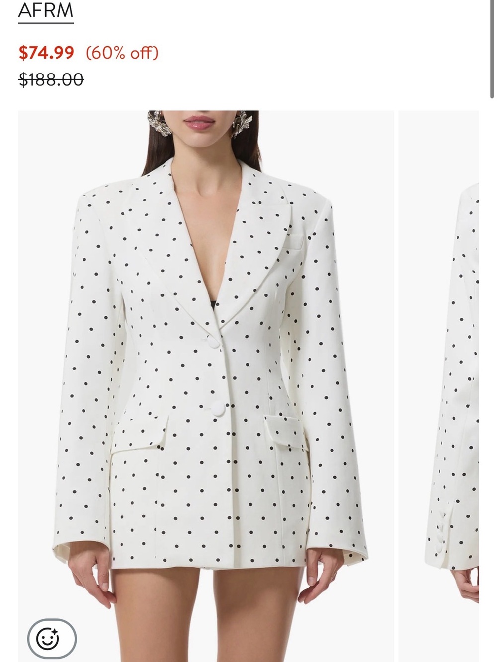 AFRM White Blazer with Black Polka Dots